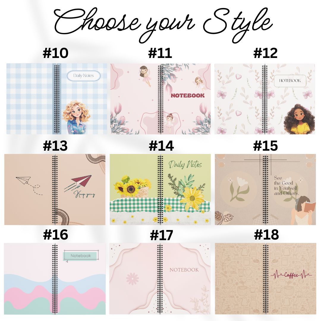 Cute Aesthetic Notebooks | Wire Bound Journals with Floral, Doodle and Girl Designs