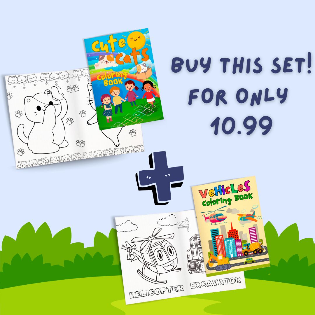 Pocket Coloring Book for Kids - Cute Cats & Vehicles