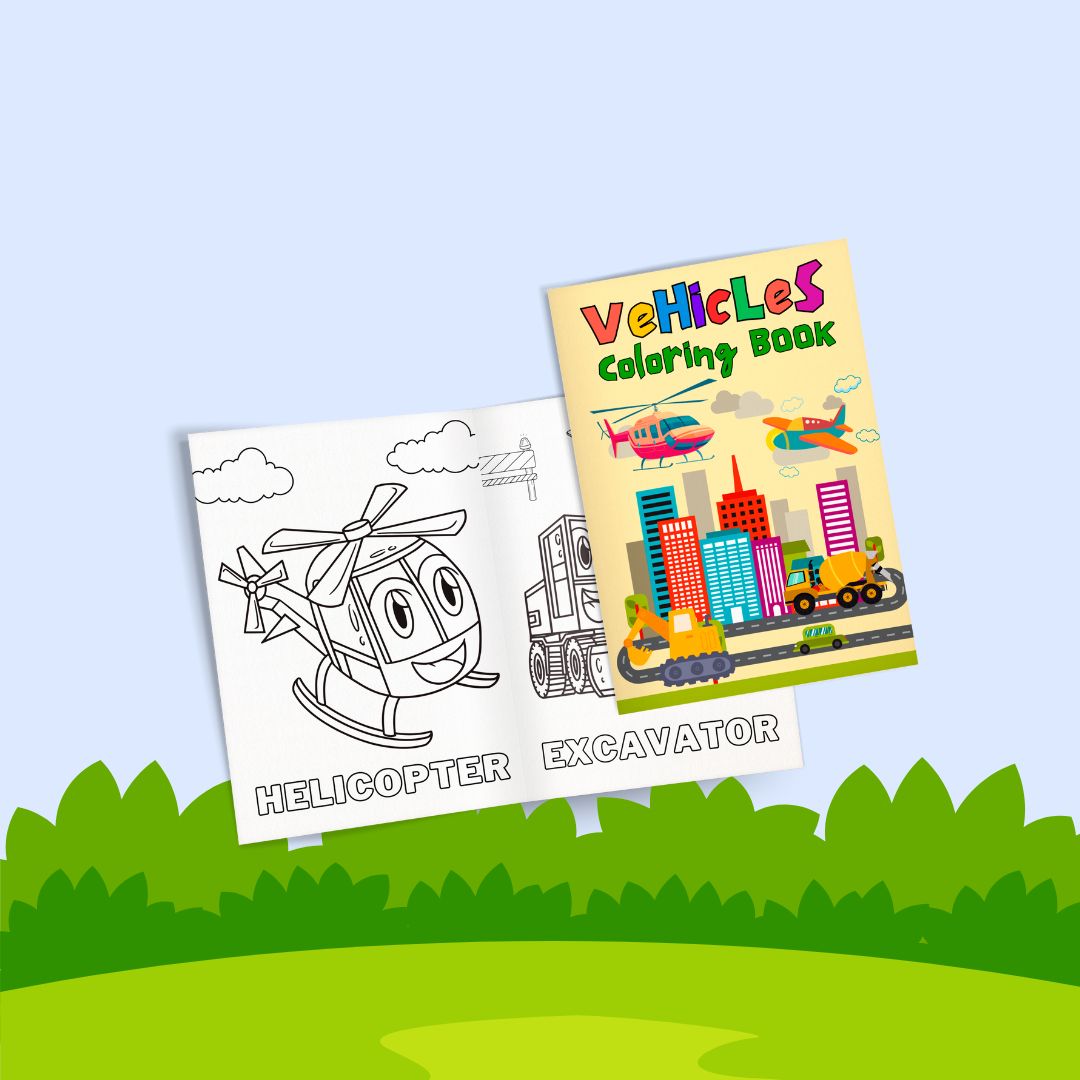 Pocket Coloring Book for Kids - Cute Cats & Vehicles