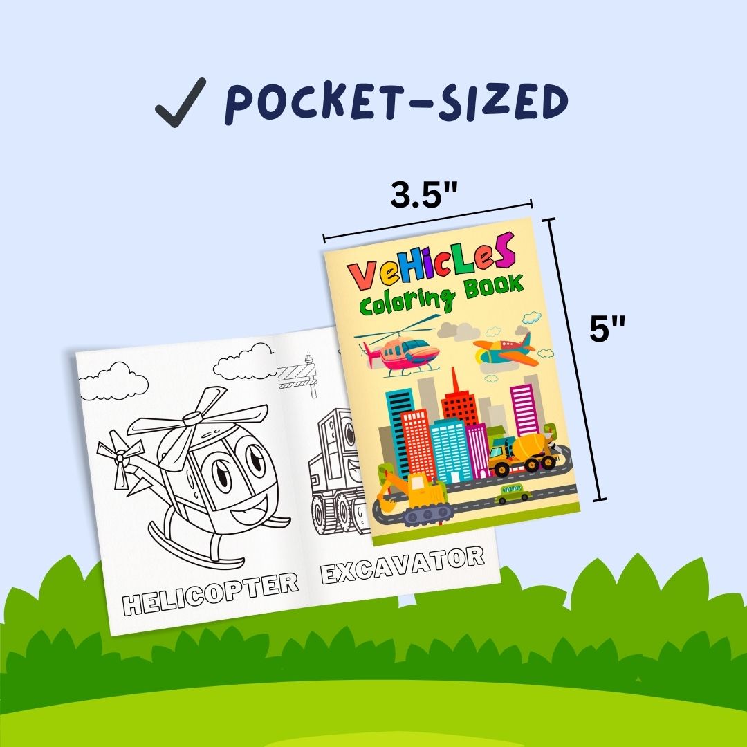 Pocket Coloring Book for Kids - Cute Cats & Vehicles