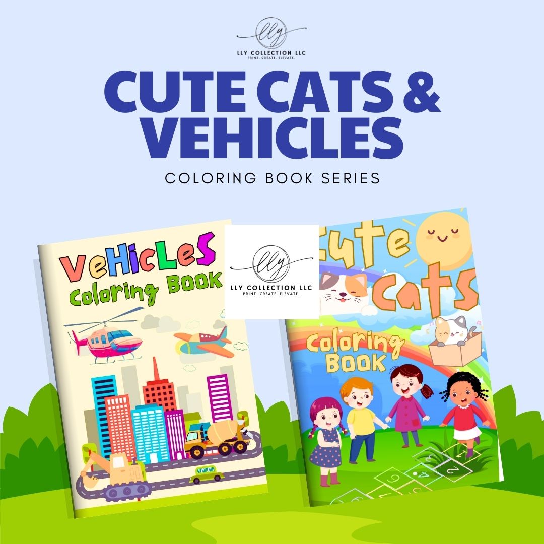 Pocket Coloring Book for Kids - Cute Cats & Vehicles